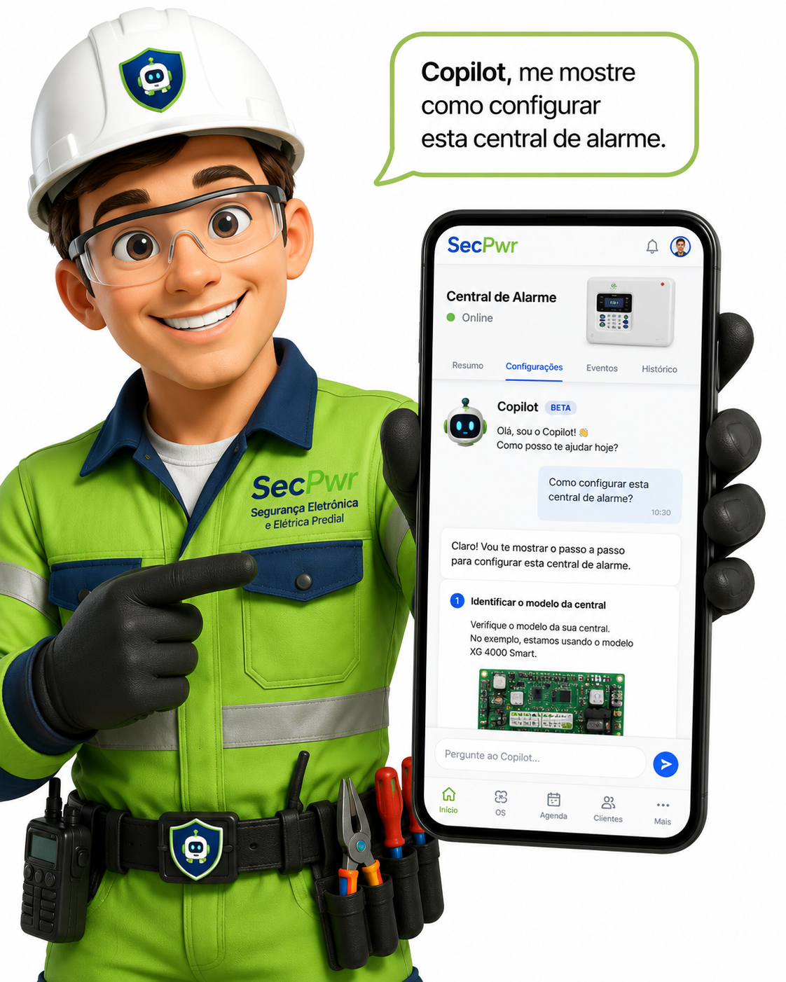 Mascote Técnico Copiloto secpwr